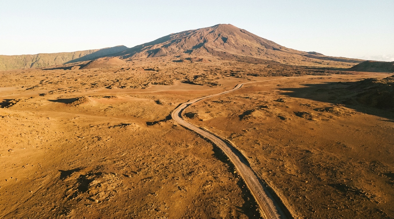 Лунный пейзаж Plaine des Sables по дороге к вулкану Питон-де-ла-Фурнез