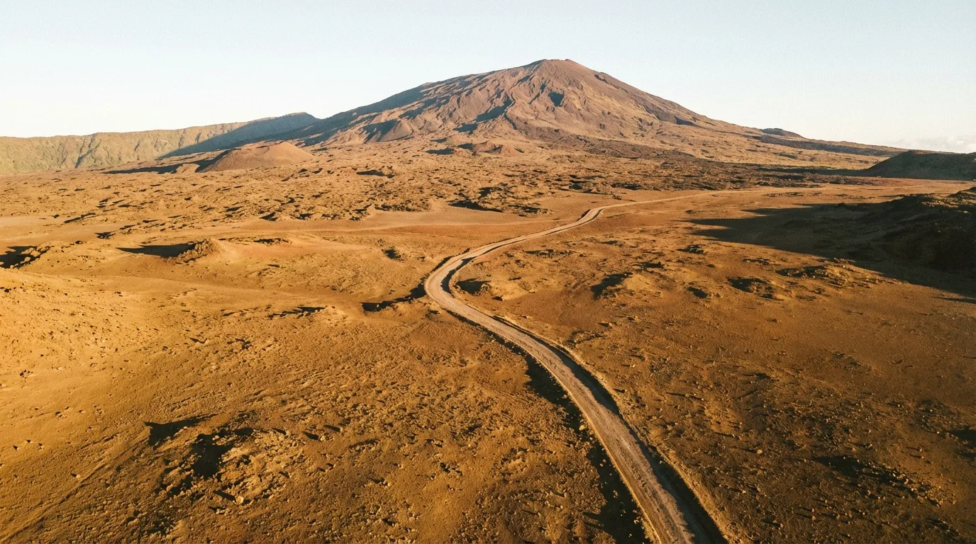Лунный пейзаж Plaine des Sables по дороге к вулкану Питон-де-ла-Фурнез